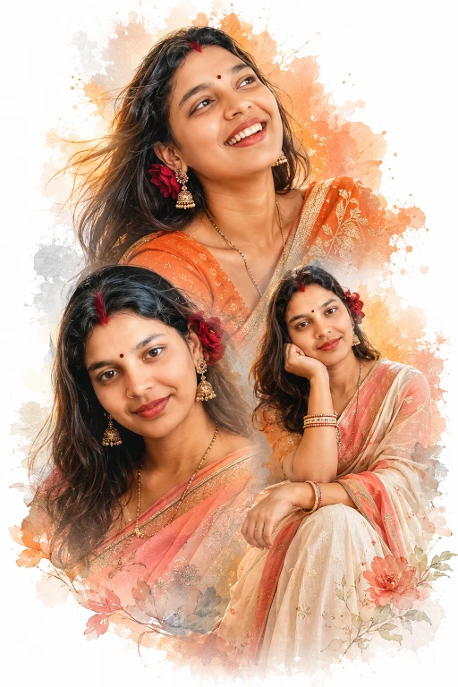 Elegant Saree Portrait Art